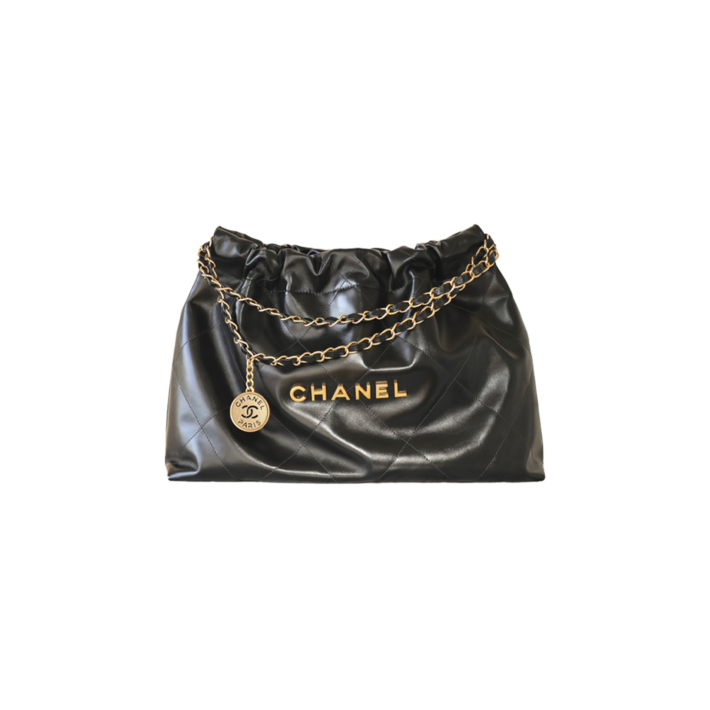 Ch*el master 24c 22 bag handbag black shiny calfskin as4486 (45*30*8cm)